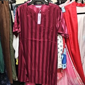 Nwt Dark Pink Striped V-Neck Sleep Dress #297